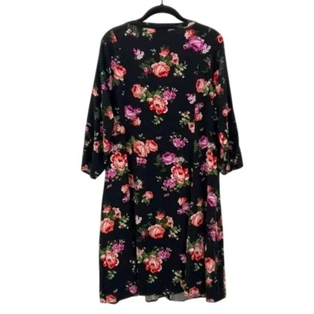 Torrid Black Floral Challis Button Down Trapeze Midi Dress - Picture 11 of 15